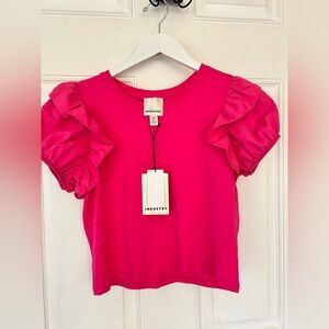 INDUSTRY Hot Pink Ruffle Sleeve Short Sleeve Tee